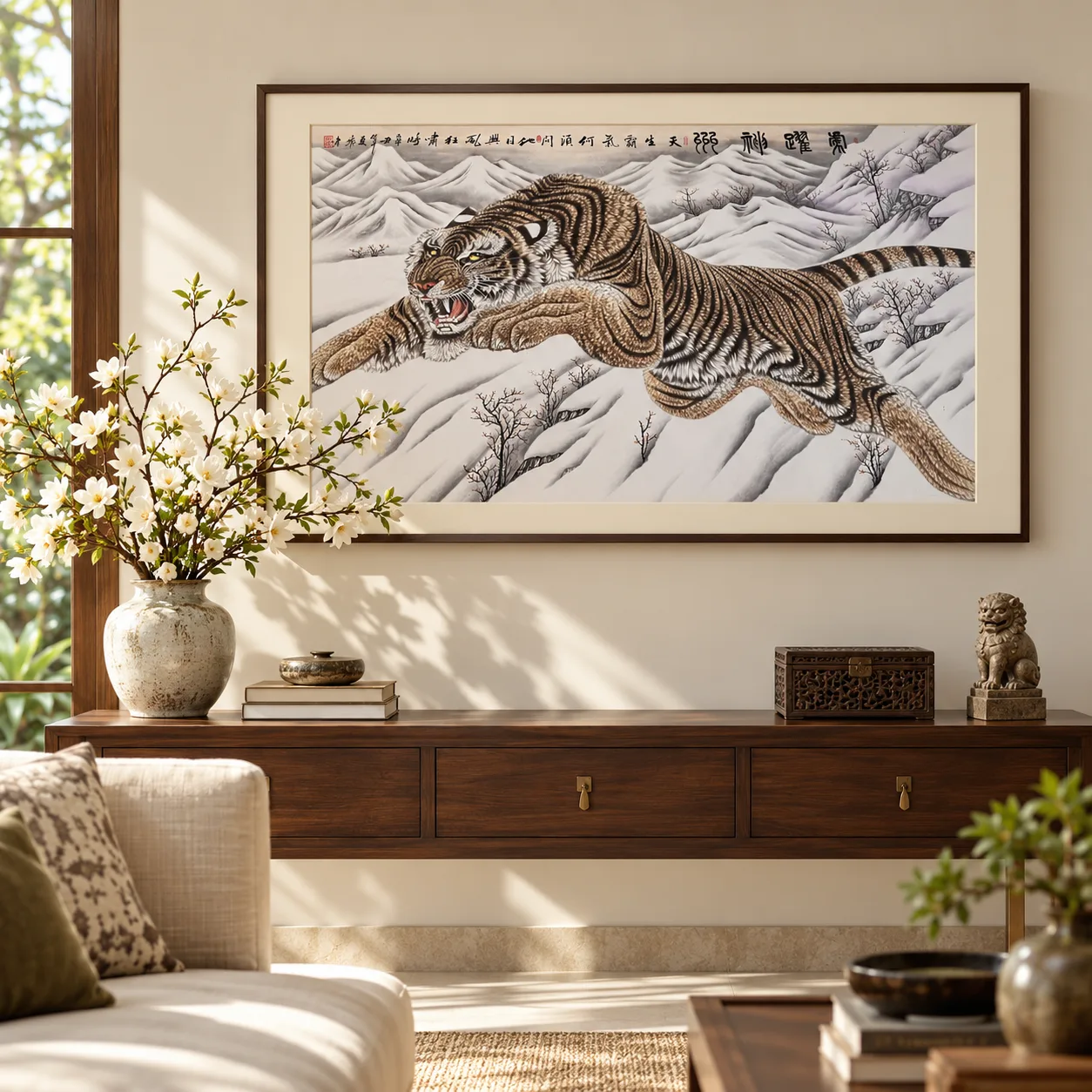 Tiger Leaping over the Snow Lands | Wide Winter Tiger Panorama tiger painting view 9