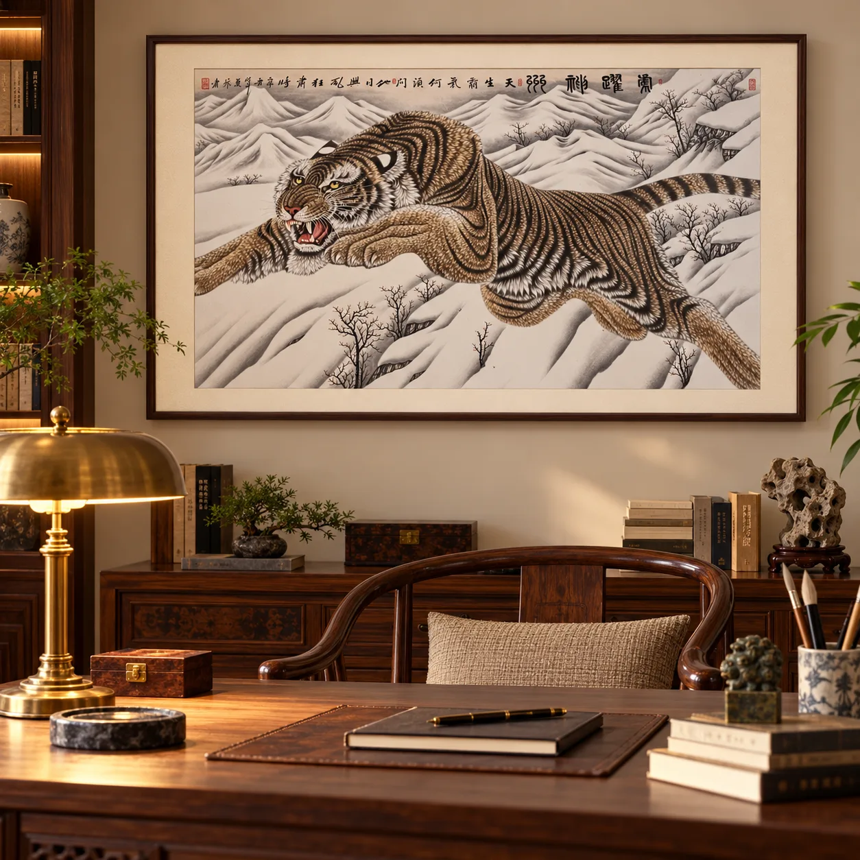 Tiger Leaping over the Snow Lands | Wide Winter Tiger Panorama tiger painting view 11