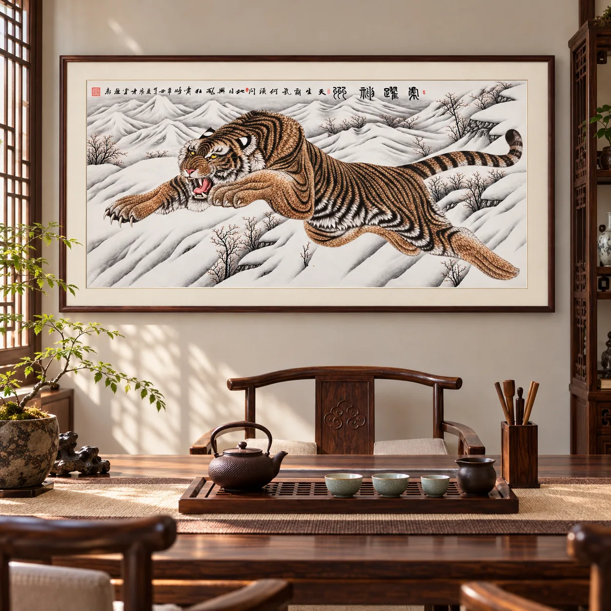 Tiger Leaping through Snow | Chinese Winter Painting tiger painting view 4