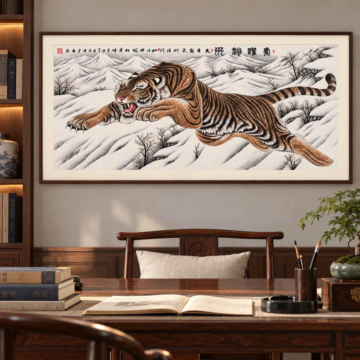 Tiger Leaping through Snow | Chinese Winter Painting tiger painting view 5