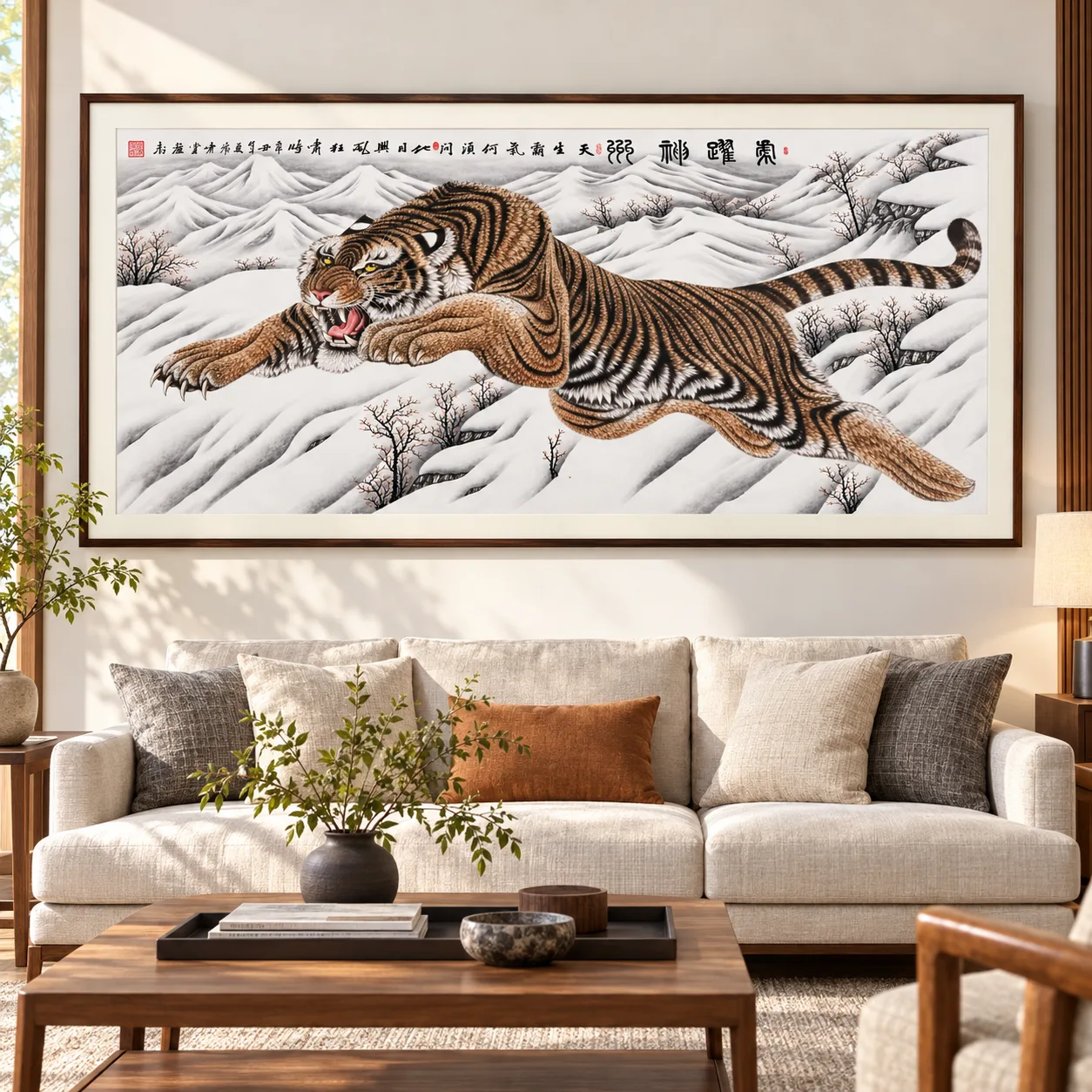 Tiger Leaping through Snow | Chinese Winter Painting tiger painting view 12