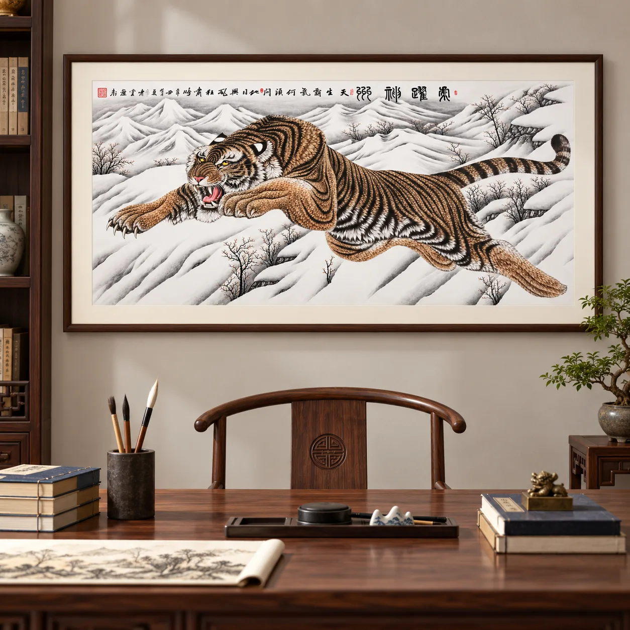 Tiger Leaping through Snow | Chinese Winter Painting tiger painting view 14