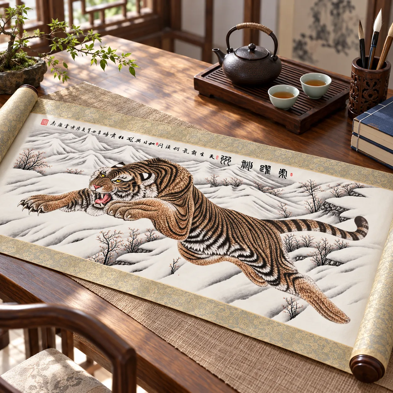 Tiger Leaping through Snow | Chinese Winter Painting tiger painting view 6