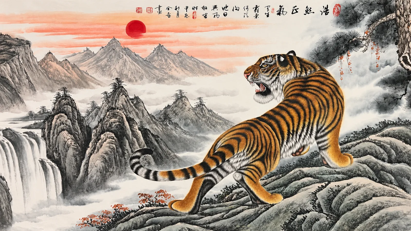 Tiger on the Sunrise Ridge | Chinese Landscape Painting
