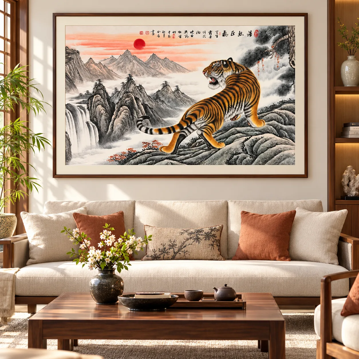 Tiger on the Sunrise Ridge | Chinese Landscape Painting tiger painting view 3