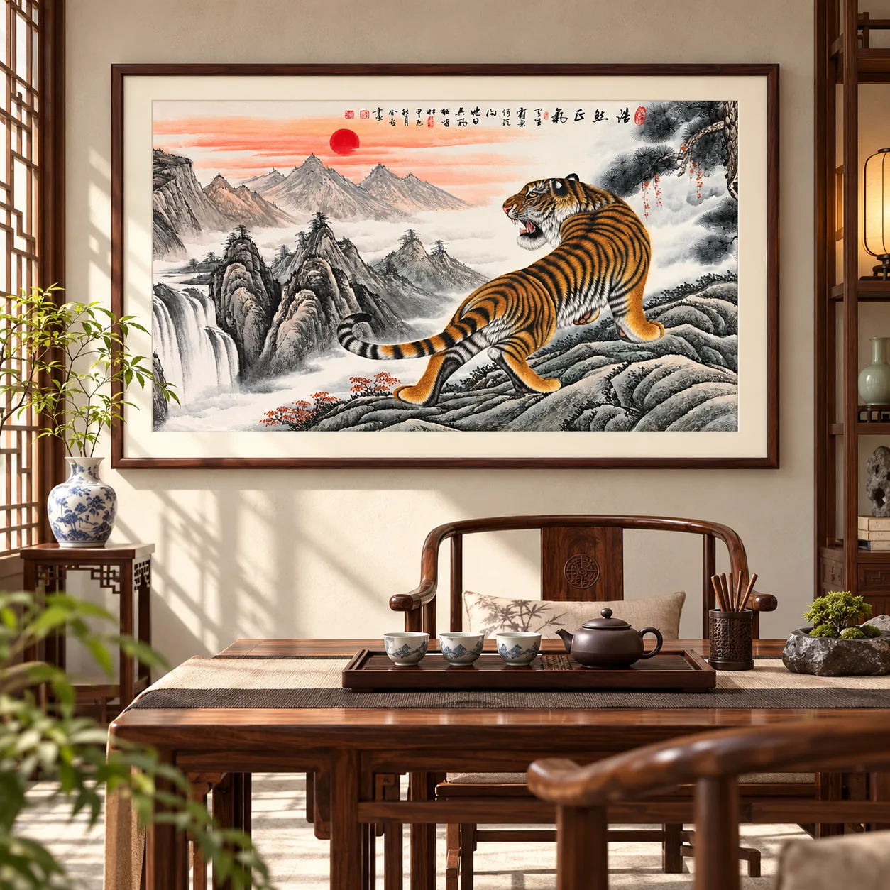 Tiger on the Sunrise Ridge | Chinese Landscape Painting tiger painting view 4