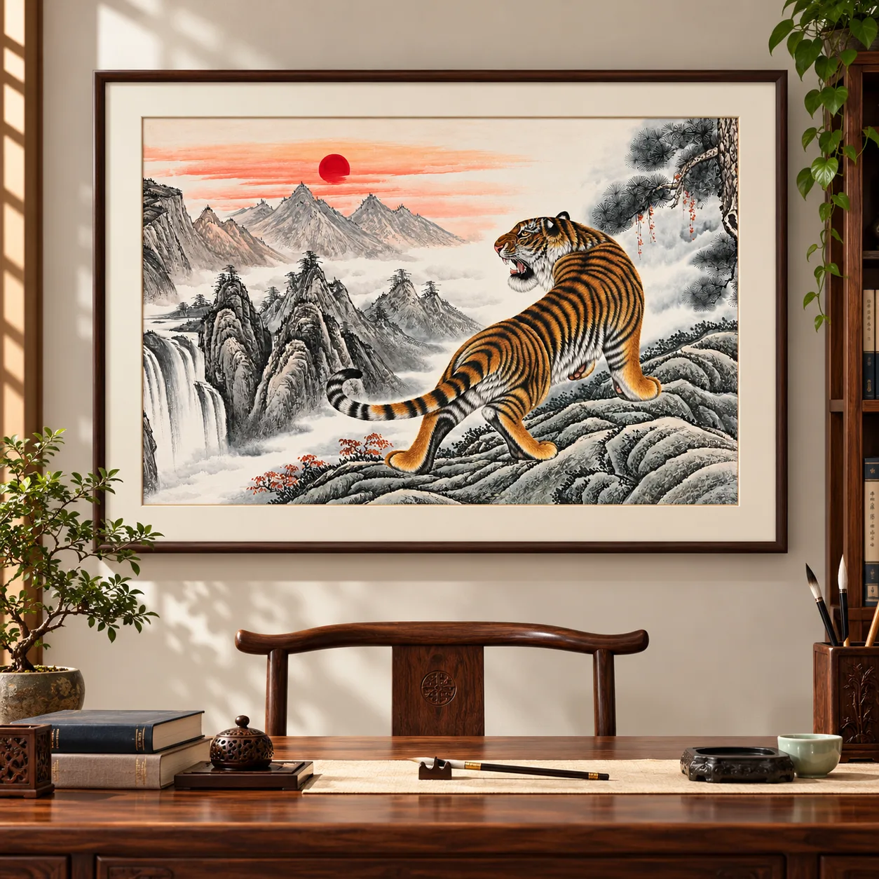 Tiger on the Sunrise Ridge | Chinese Landscape Painting tiger painting view 5