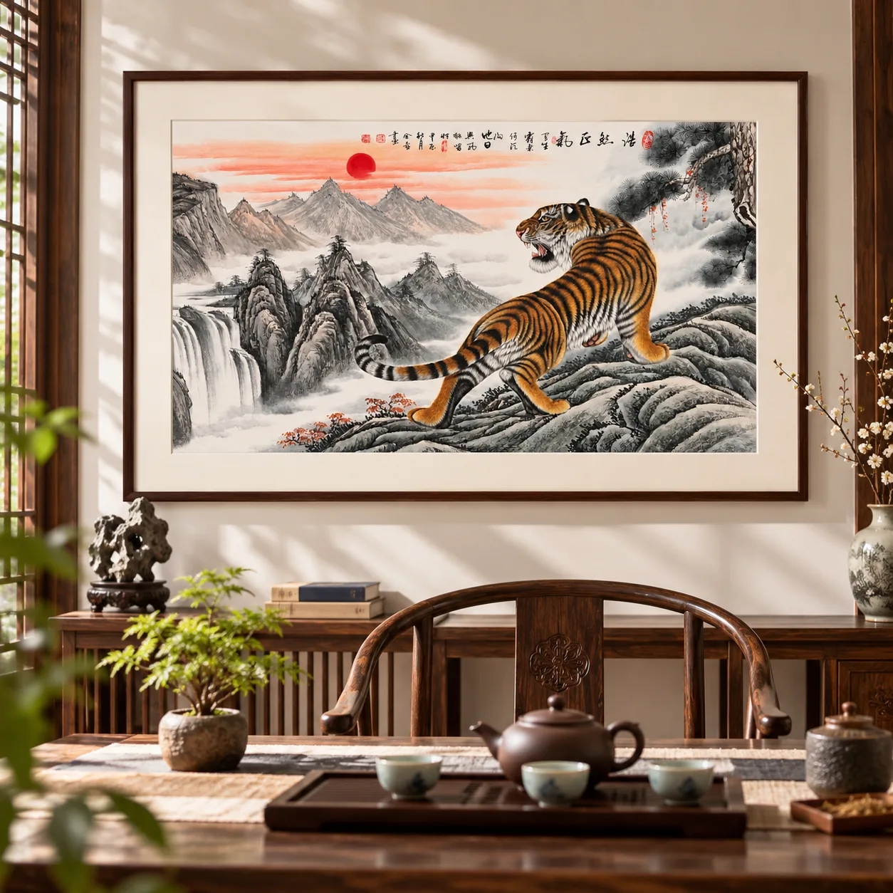 Tiger on the Sunrise Ridge | Chinese Landscape Painting tiger painting view 13