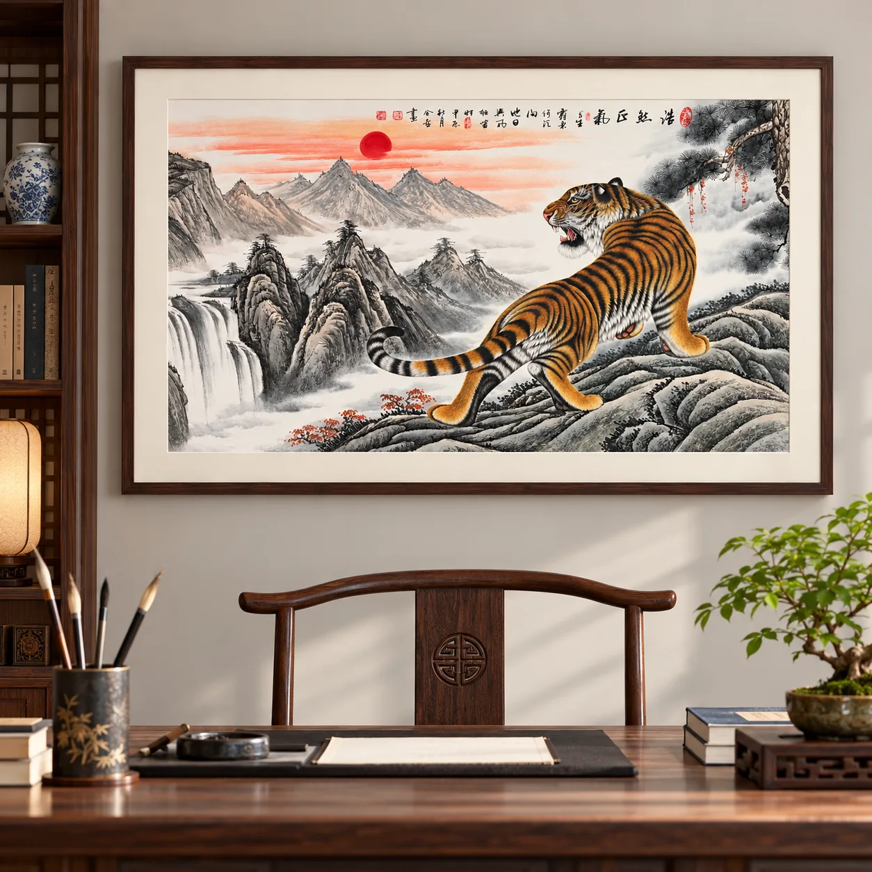 Tiger on the Sunrise Ridge | Chinese Landscape Painting tiger painting view 14