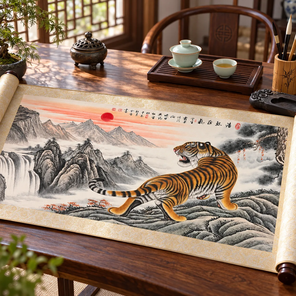 Tiger on the Sunrise Ridge | Chinese Landscape Painting tiger painting view 6
