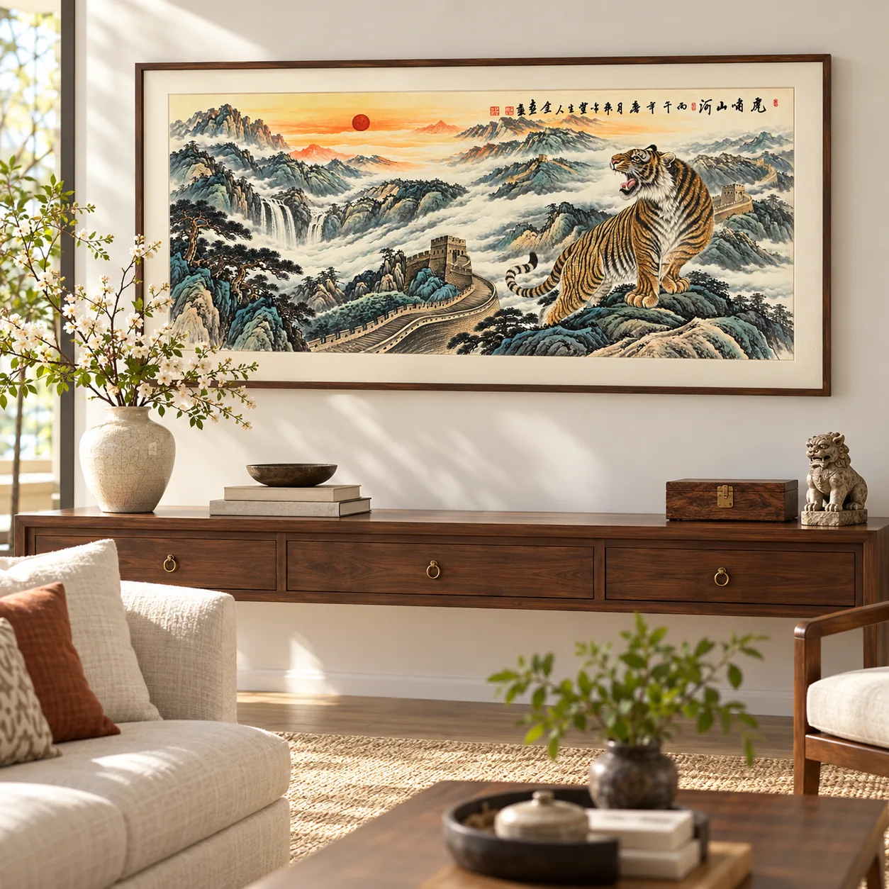 Tiger over the Great Wall | Panoramic Mountain and River Painting tiger painting view 8