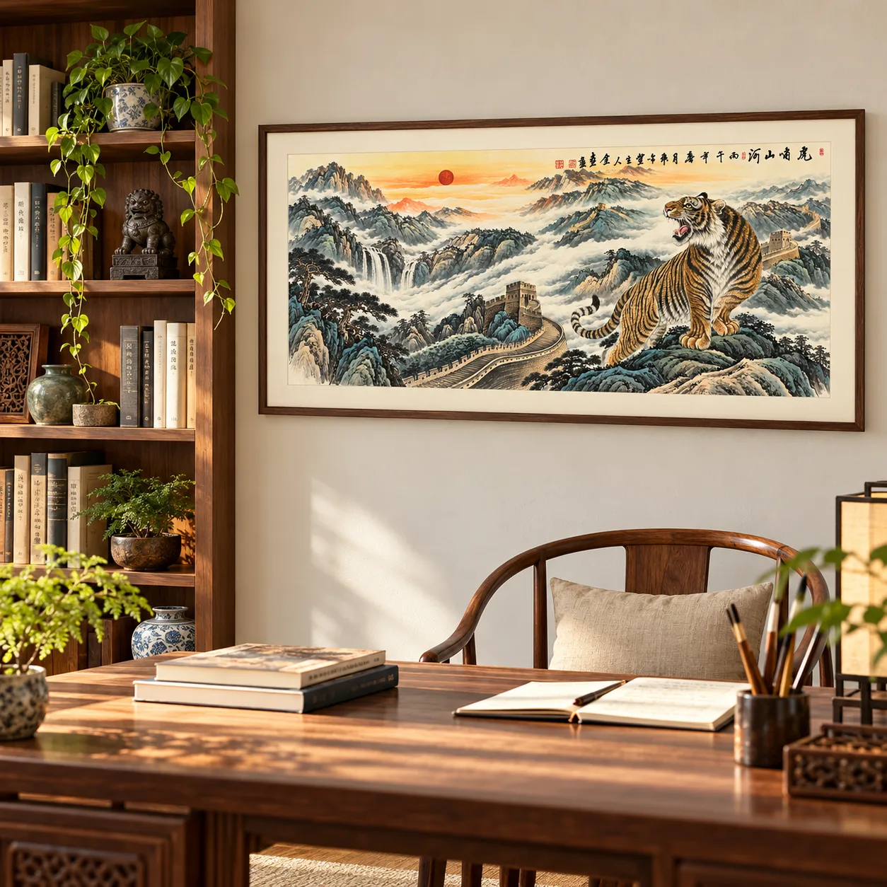 Tiger over the Great Wall | Panoramic Mountain and River Painting tiger painting view 9
