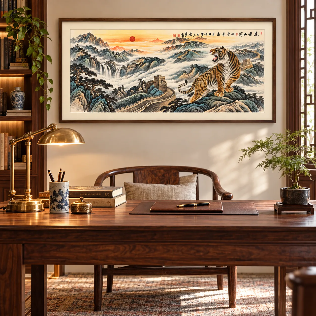 Tiger over the Great Wall | Panoramic Mountain and River Painting tiger painting view 10