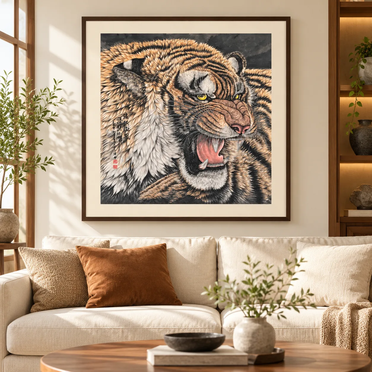 Tiger Raises the Wind | Over-the-Shoulder Roaring Tiger tiger painting view 3
