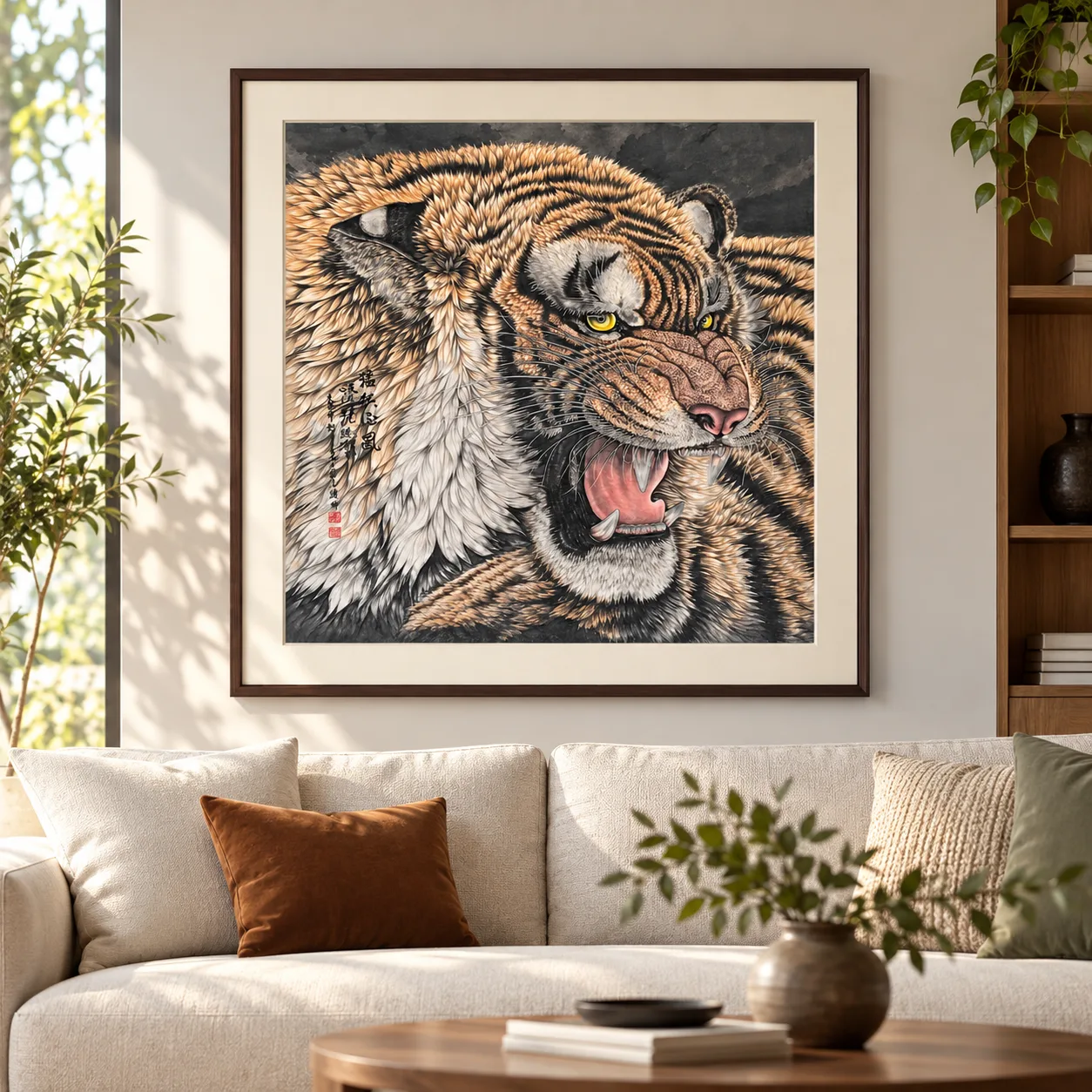 Tiger Raises the Wind | Over-the-Shoulder Roaring Tiger tiger painting view 12