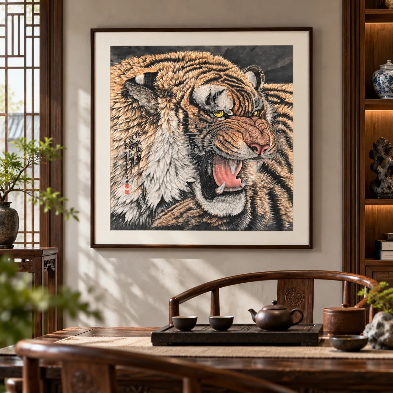 Tiger Raises the Wind | Over-the-Shoulder Roaring Tiger tiger painting view 13