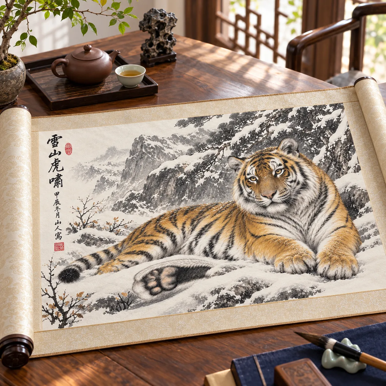 Tiger Resting in Snow | Snow Mountain Tiger Painting tiger painting view 5