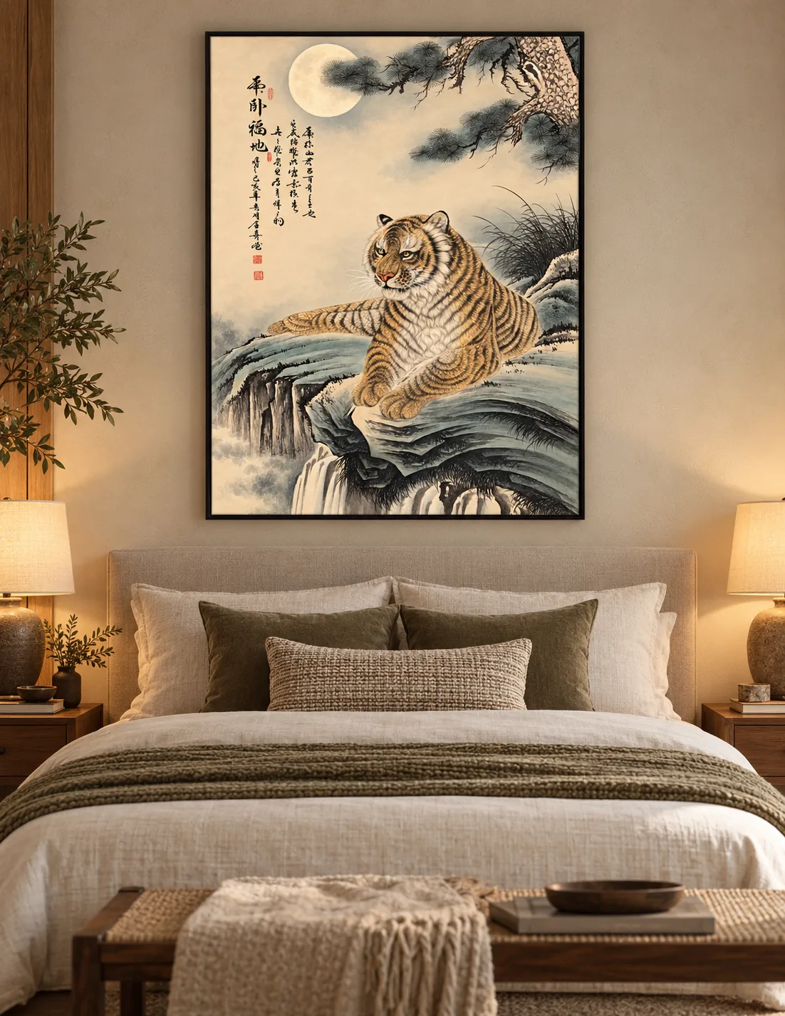 Tiger Resting on Blessed Ground | Moonlit Cliff Tiger Painting tiger painting view 4