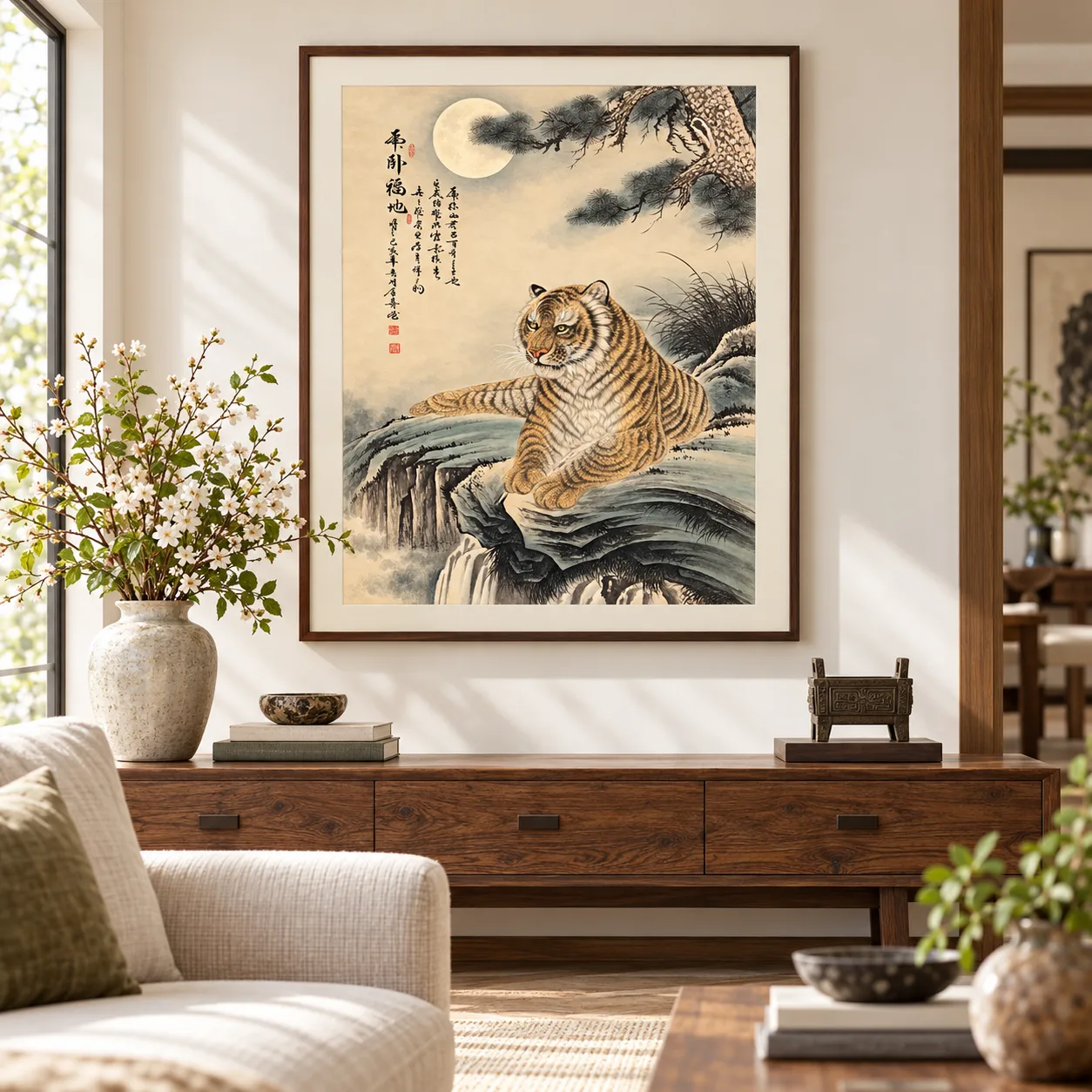 Tiger Resting on Blessed Ground | Moonlit Cliff Tiger Painting tiger painting view 11