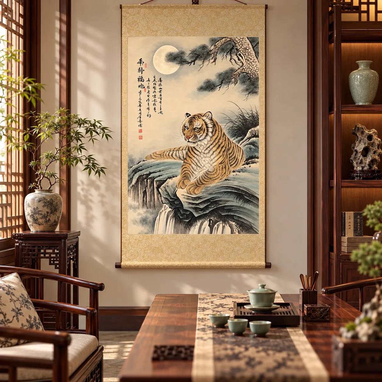 Tiger Resting on Blessed Ground | Moonlit Cliff Tiger Painting tiger painting view 12