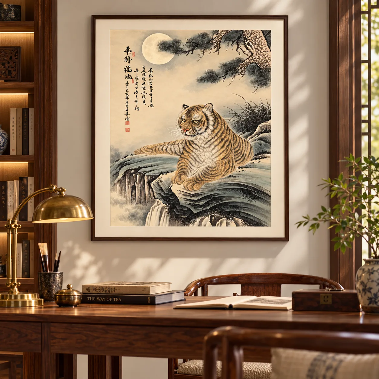Tiger Resting on Blessed Ground | Moonlit Cliff Tiger Painting tiger painting view 13