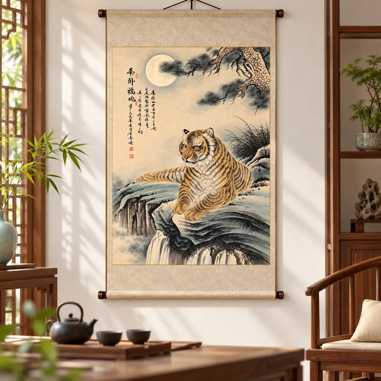 Tiger Resting on Blessed Ground | Moonlit Cliff Tiger Painting tiger painting view 6
