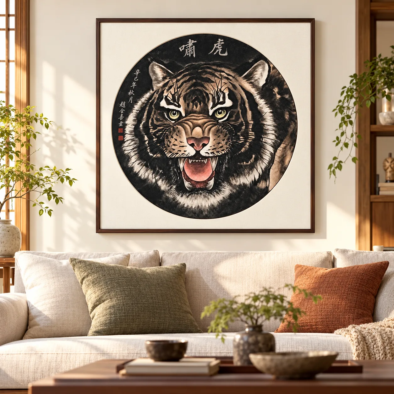 Tiger Roar Tondo | Round Ink Tiger Painting tiger painting view 10