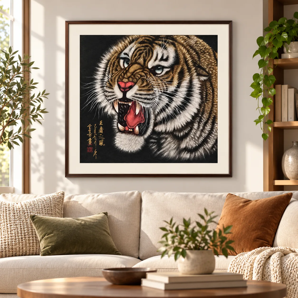 Tiger Roaring at Midnight | Gold-on-Black Chinese Painting tiger painting view 3