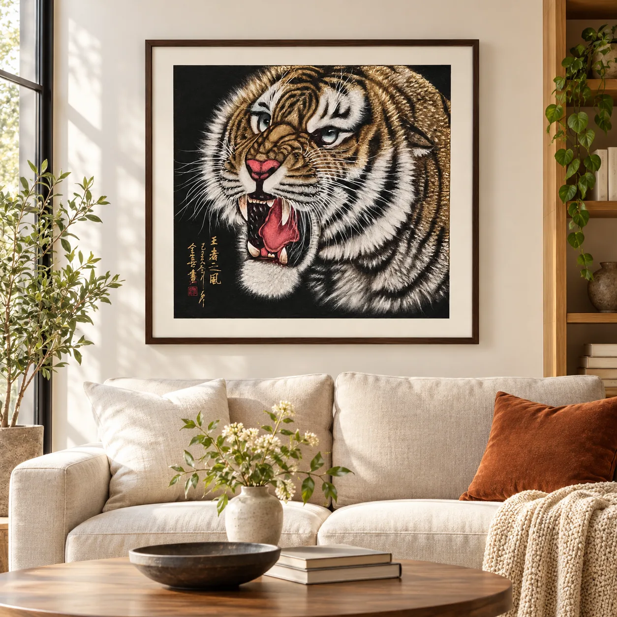 Tiger Roaring at Midnight | Gold-on-Black Chinese Painting tiger painting view 13