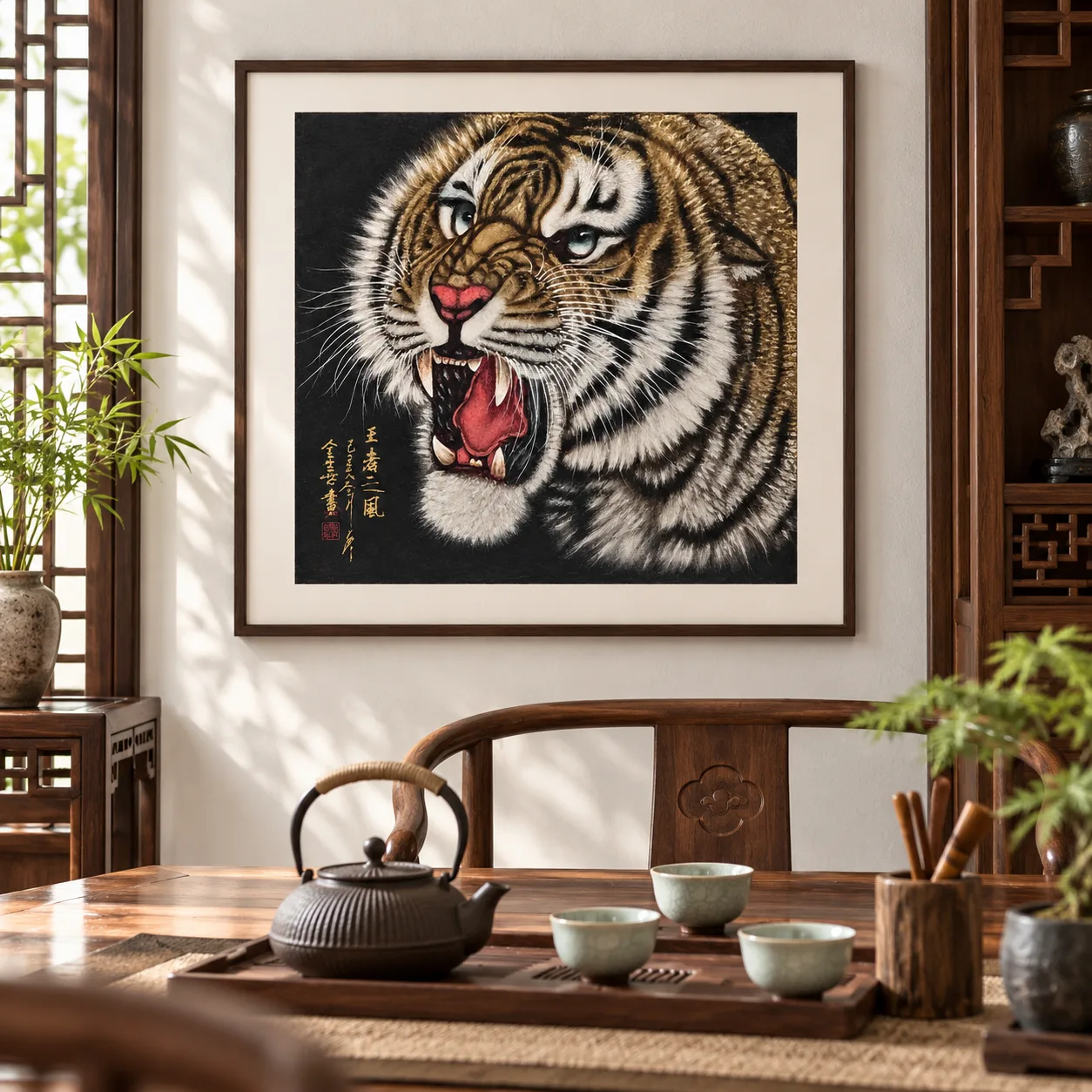 Tiger Roaring at Midnight | Gold-on-Black Chinese Painting tiger painting view 14