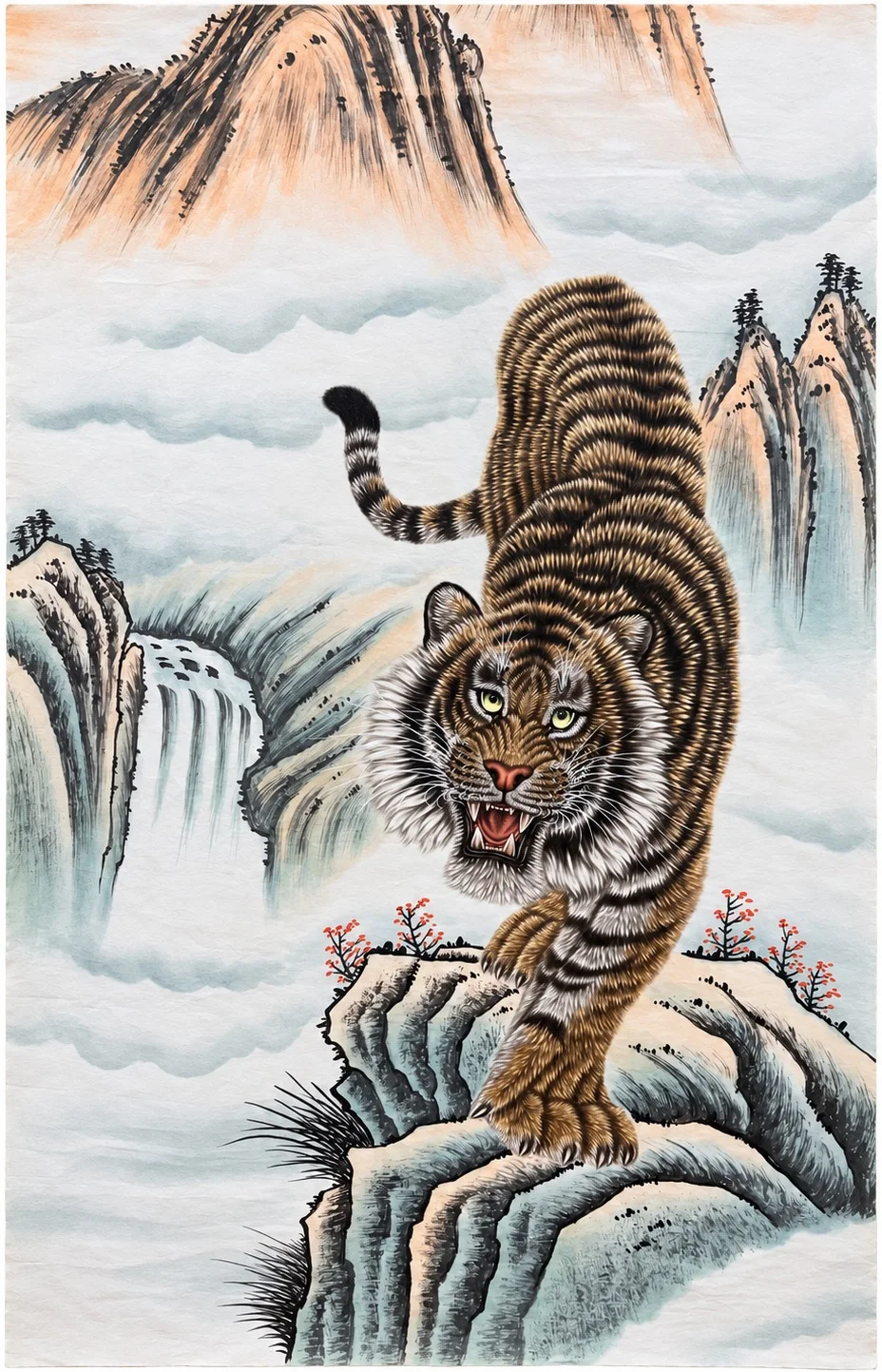 Tiger Roaring in the Stream Mountains | Chinese Gongbi Painting