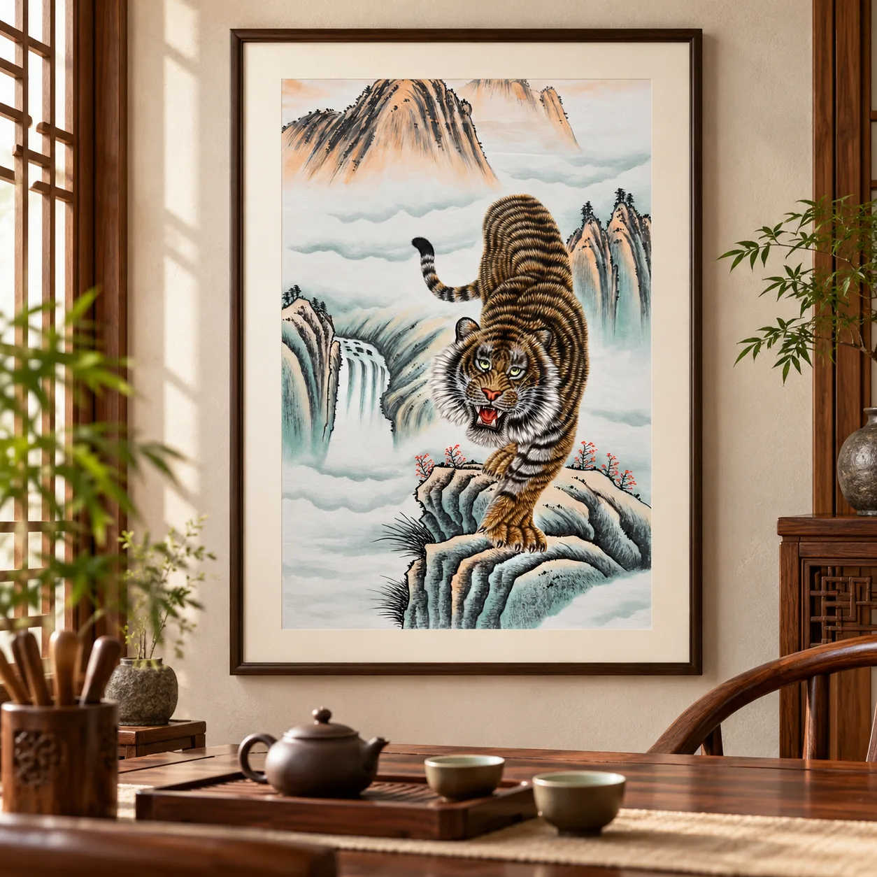 Tiger Roaring in the Stream Mountains | Chinese Gongbi Painting tiger painting view 4