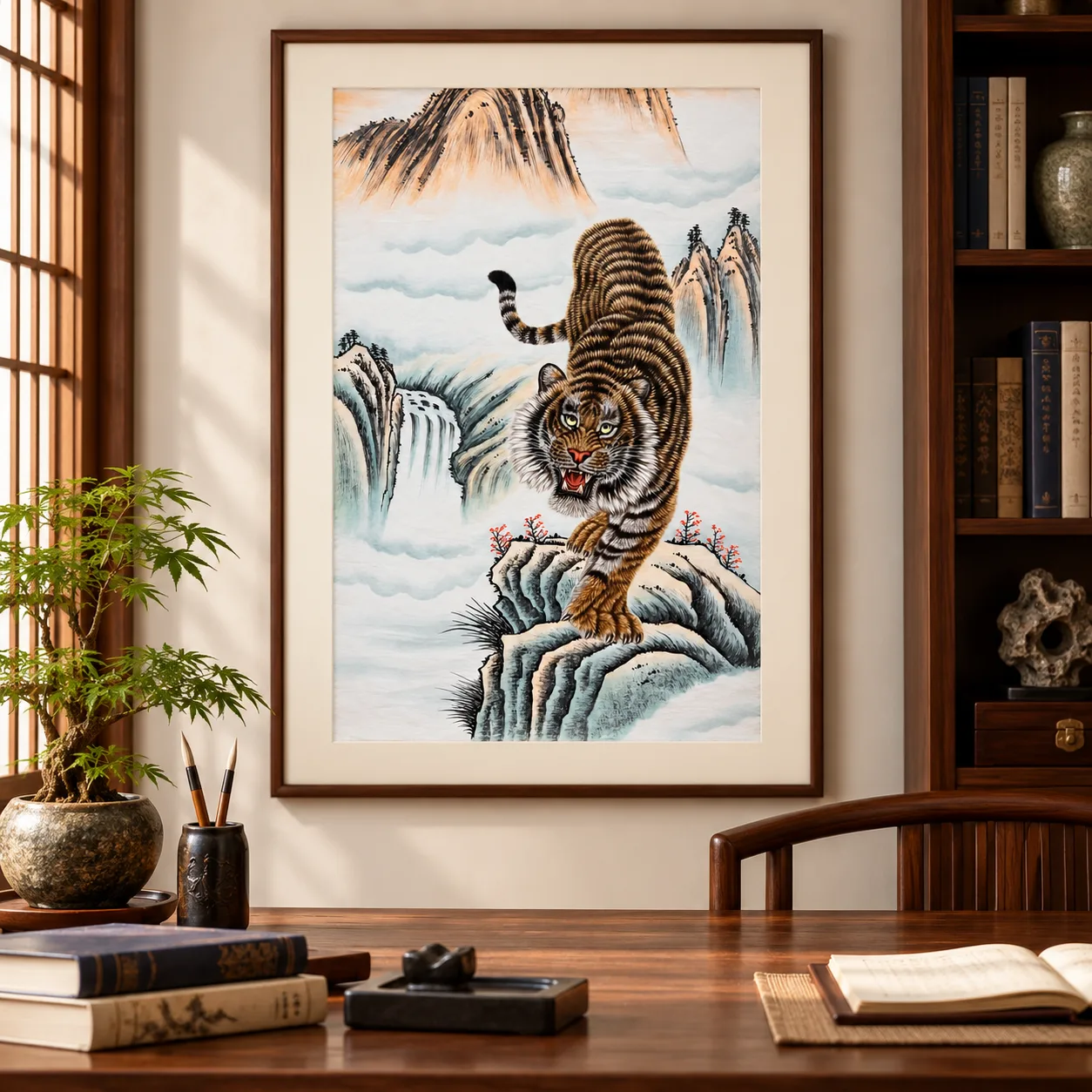 Tiger Roaring in the Stream Mountains | Chinese Gongbi Painting tiger painting view 5