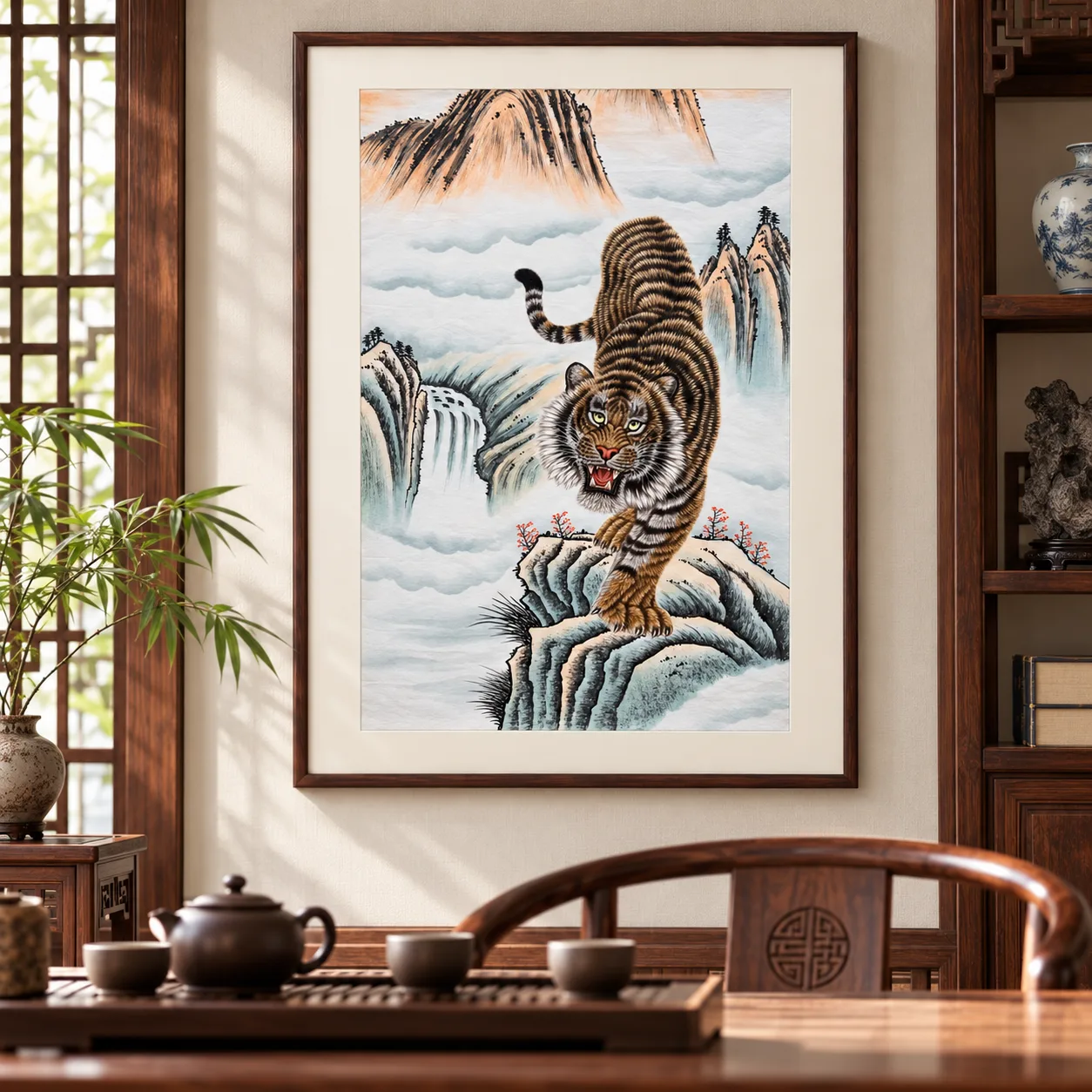 Tiger Roaring in the Stream Mountains | Chinese Gongbi Painting tiger painting view 13