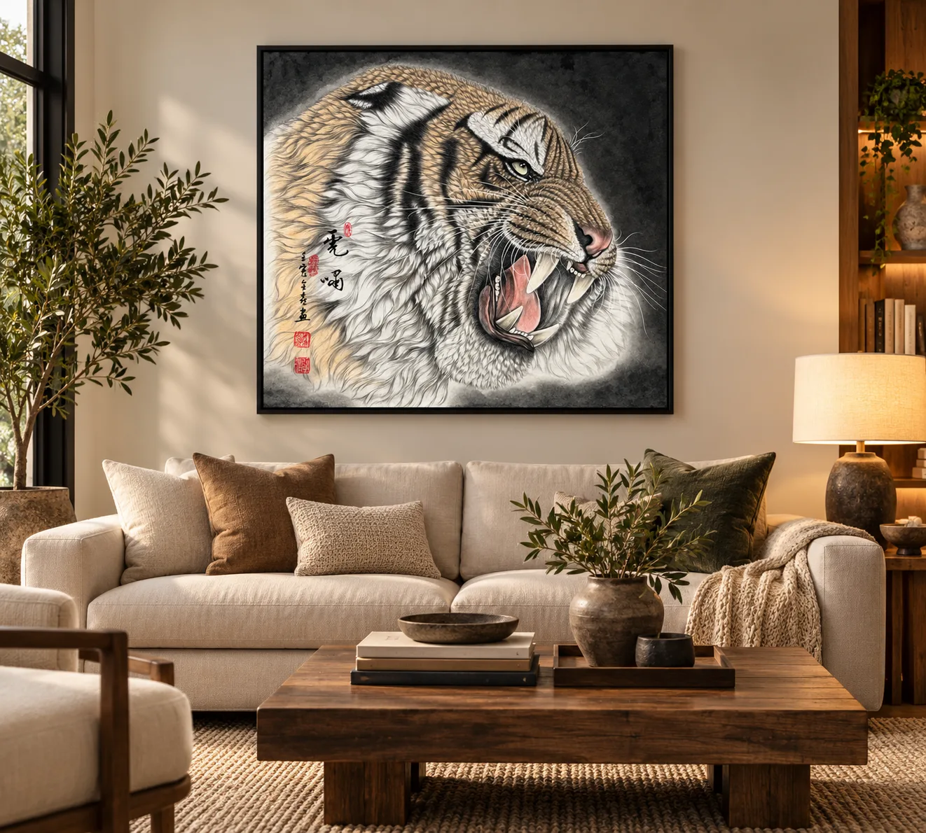 Tiger Roars in Profile | Ink-Wash Tiger Head tiger painting view 3