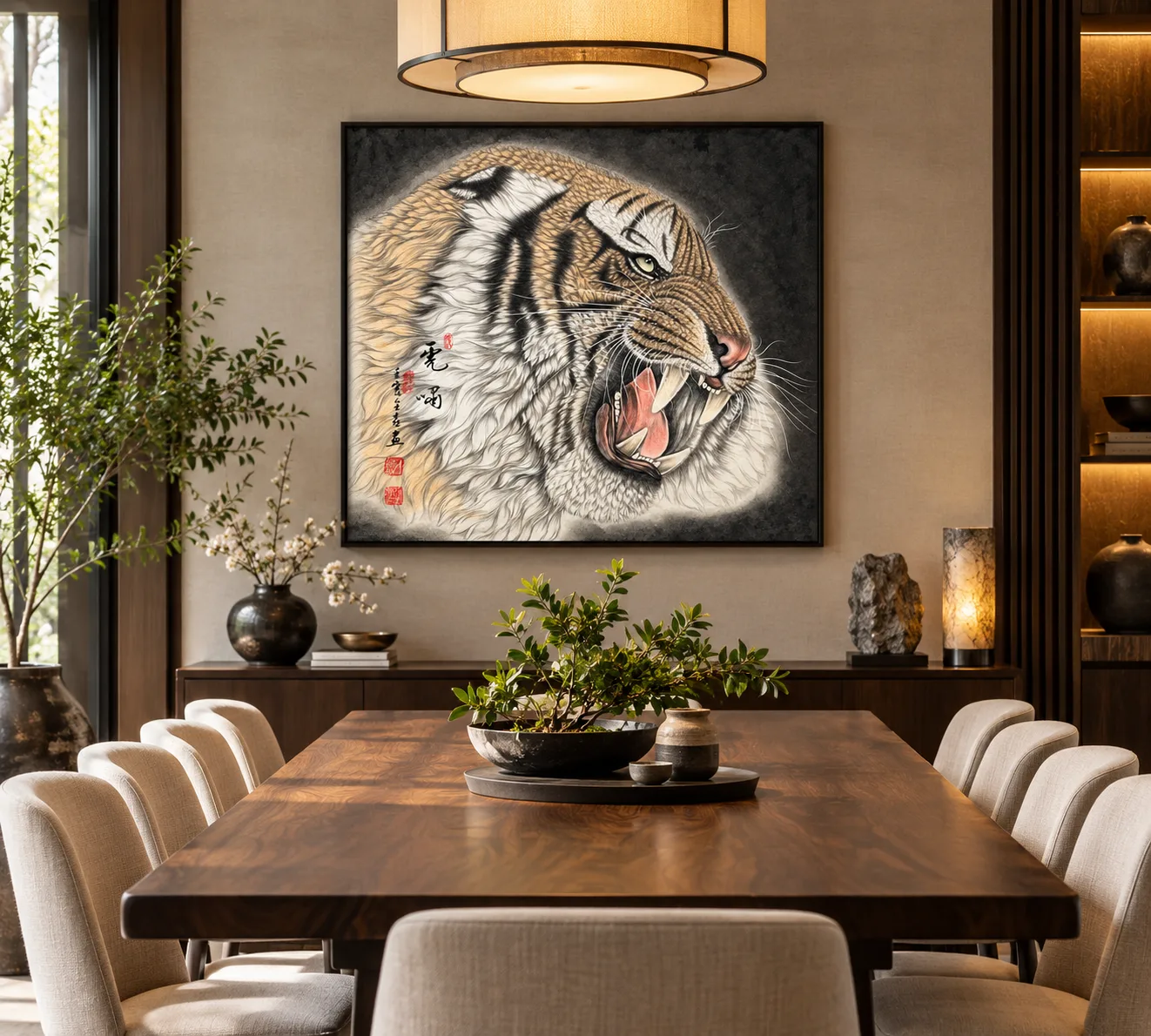 Tiger Roars in Profile | Ink-Wash Tiger Head tiger painting view 4