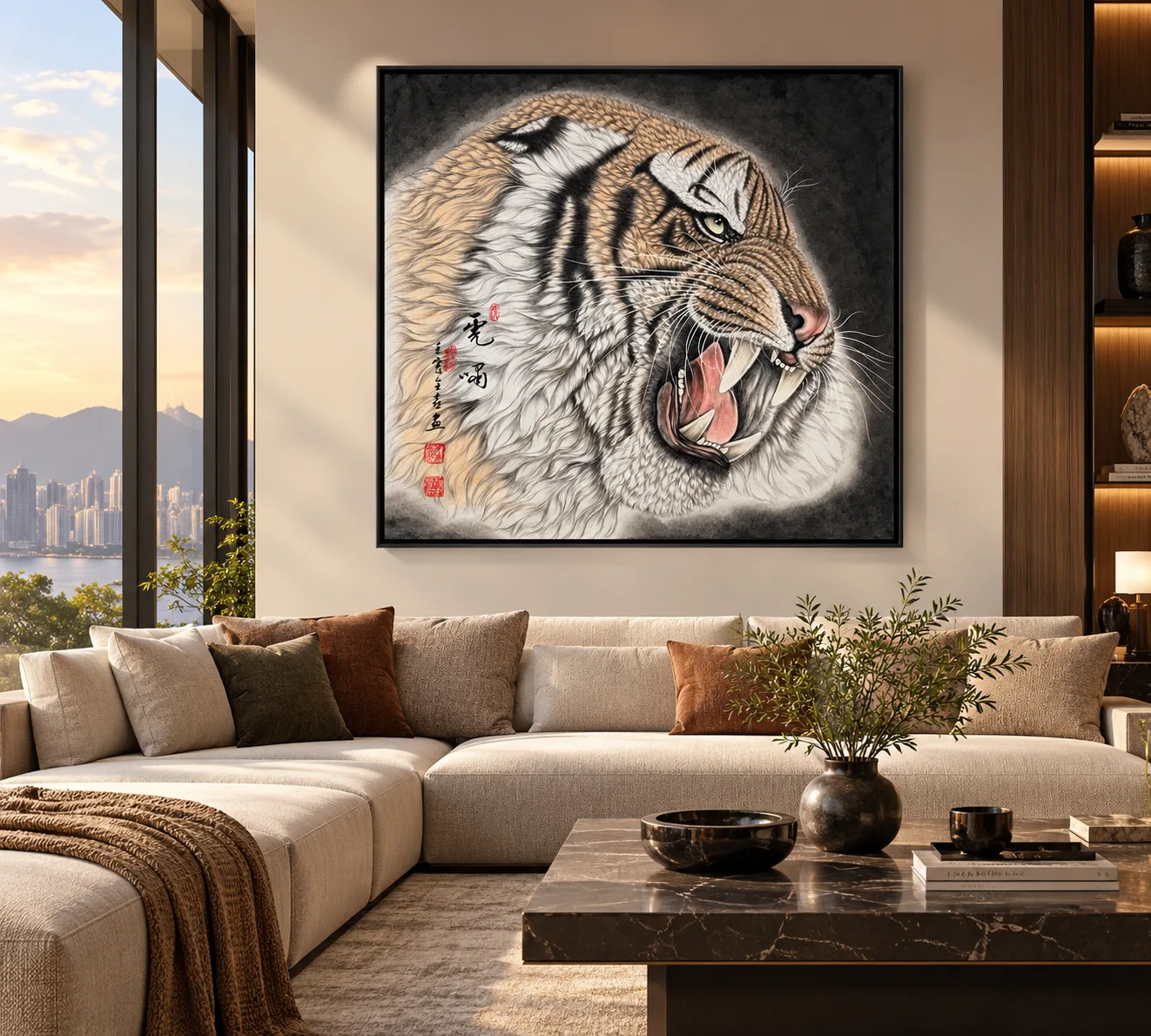 Tiger Roars in Profile | Ink-Wash Tiger Head tiger painting view 5