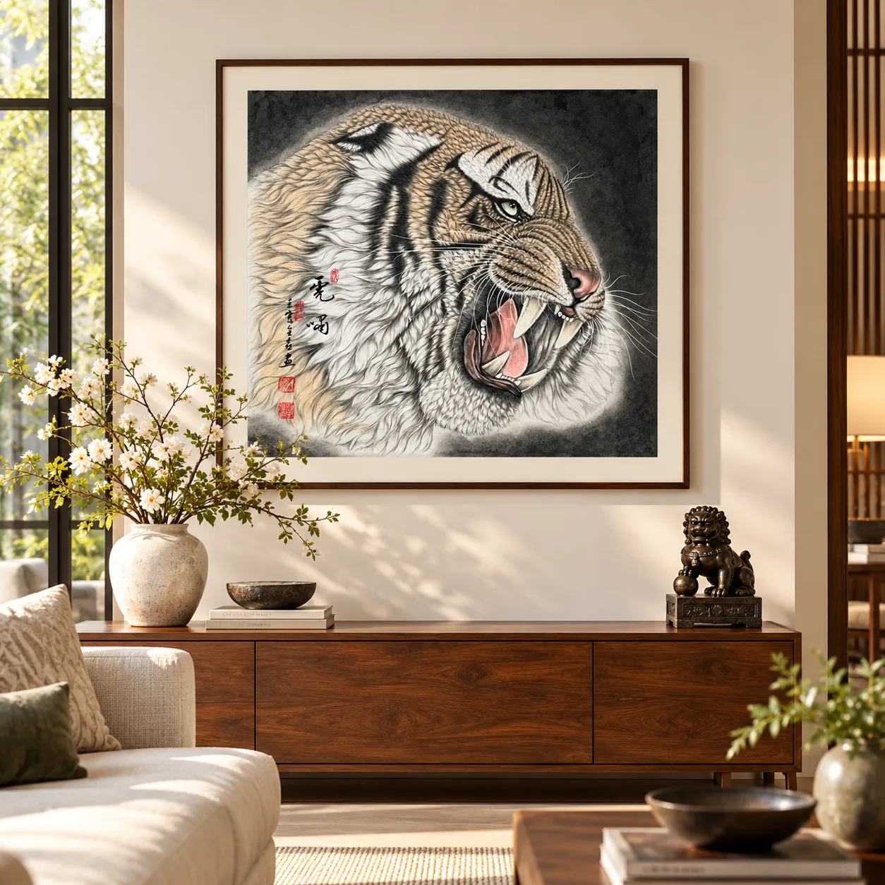 Tiger Roars in Profile | Ink-Wash Tiger Head tiger painting view 12