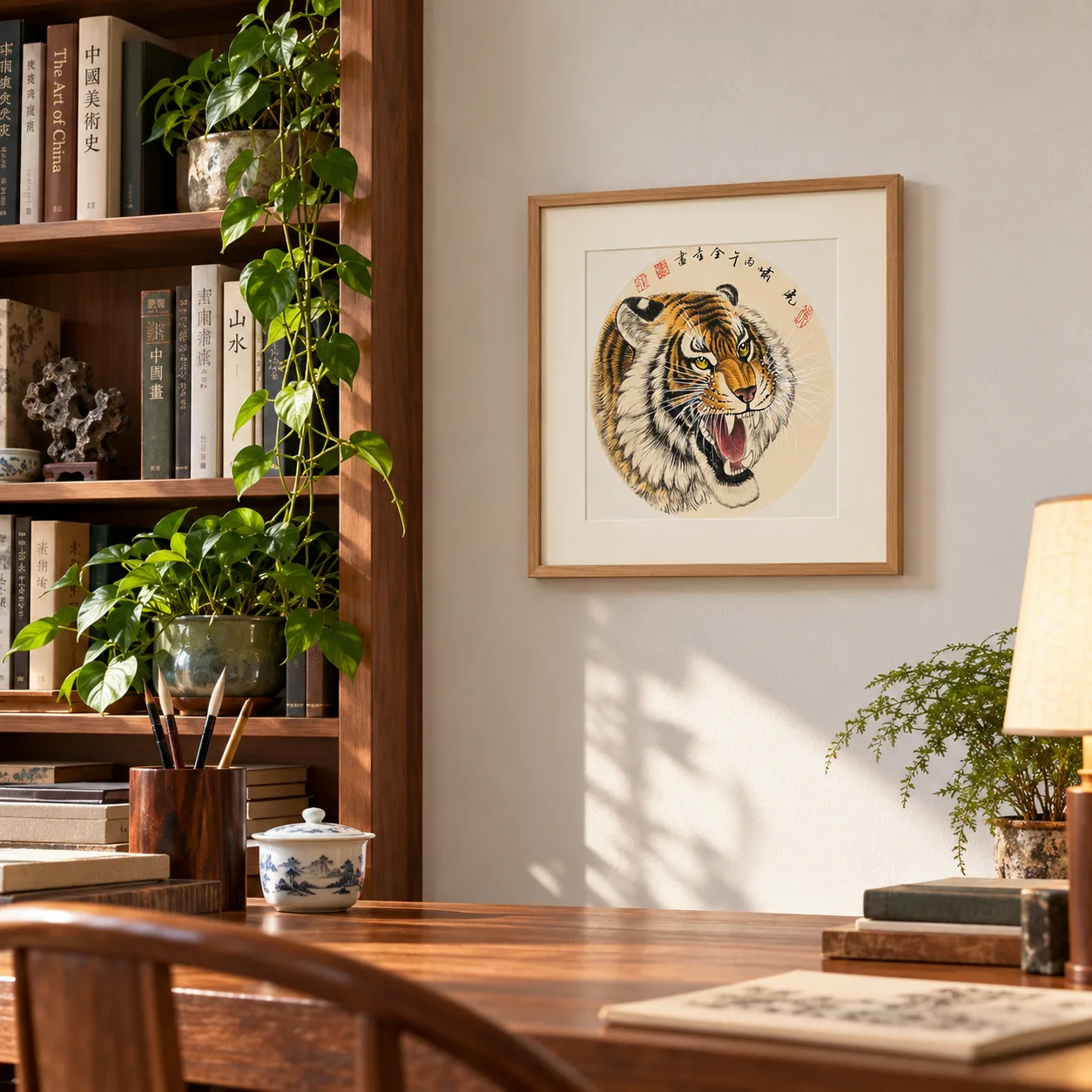 Tiger's Roar | Fierce Chinese Gongbi Head Study tiger painting view 4