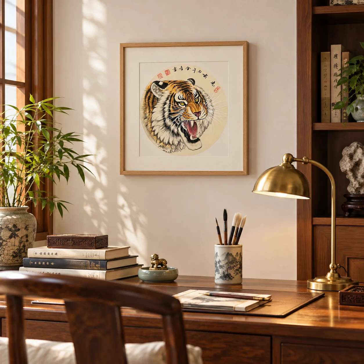 Tiger's Roar | Fierce Chinese Gongbi Head Study tiger painting view 5