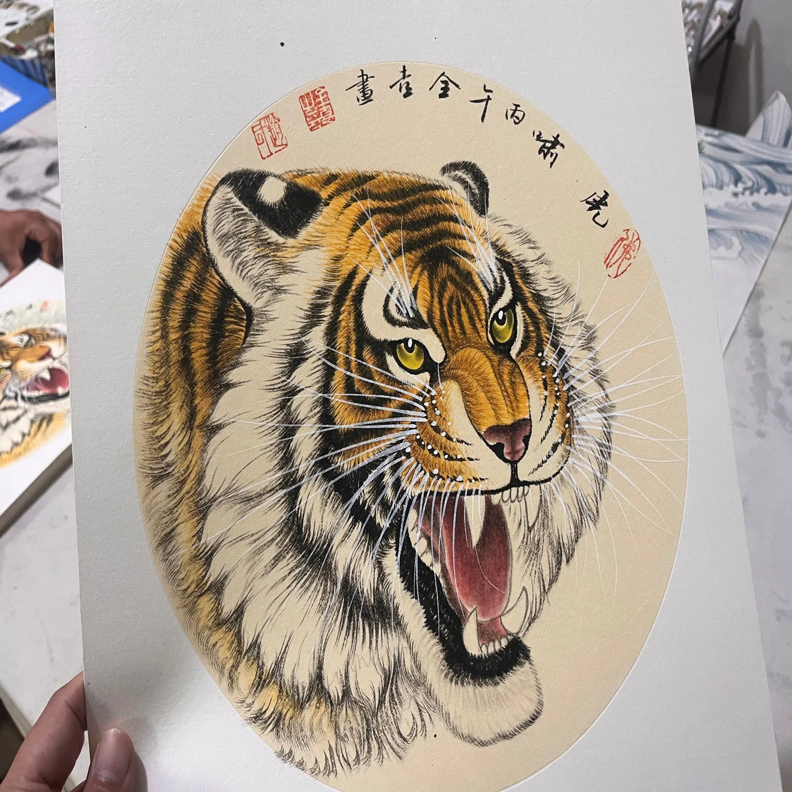 Tiger's Roar | Fierce Chinese Gongbi Head Study tiger painting view 2