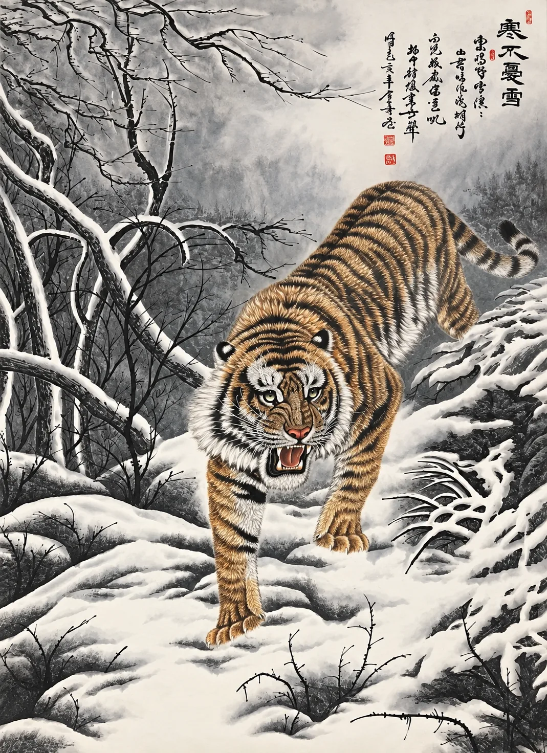 Tiger Unafraid of Snow | Chinese Winter Painting