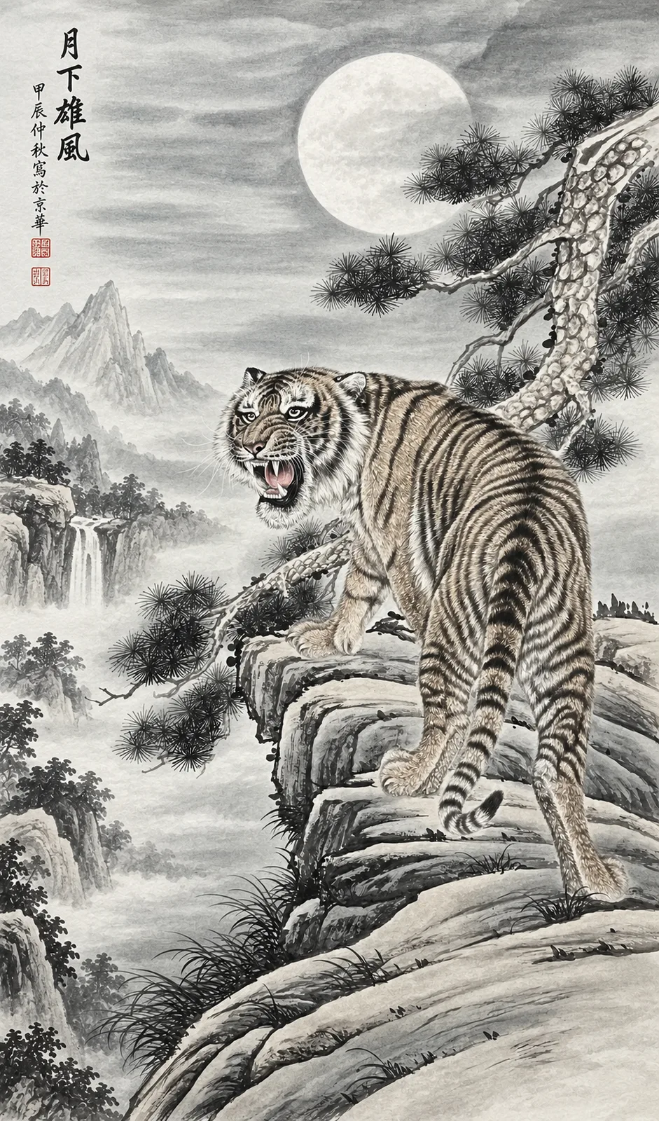 Tiger under the Full Moon | Chinese Night Painting
