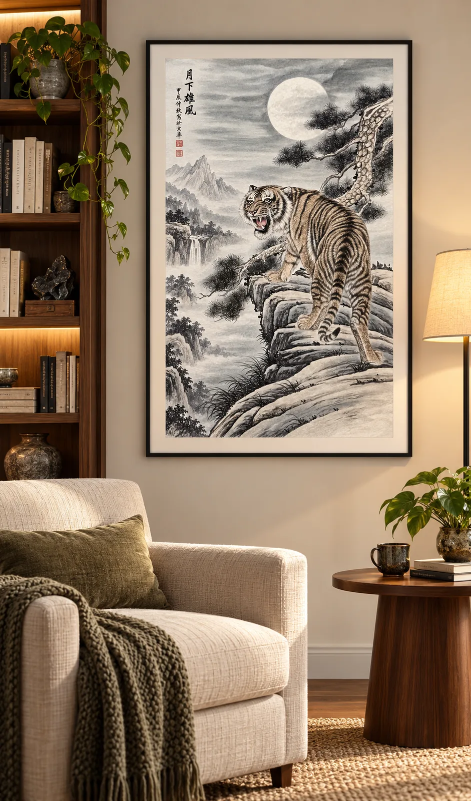 Tiger under the Full Moon | Chinese Night Painting tiger painting view 3