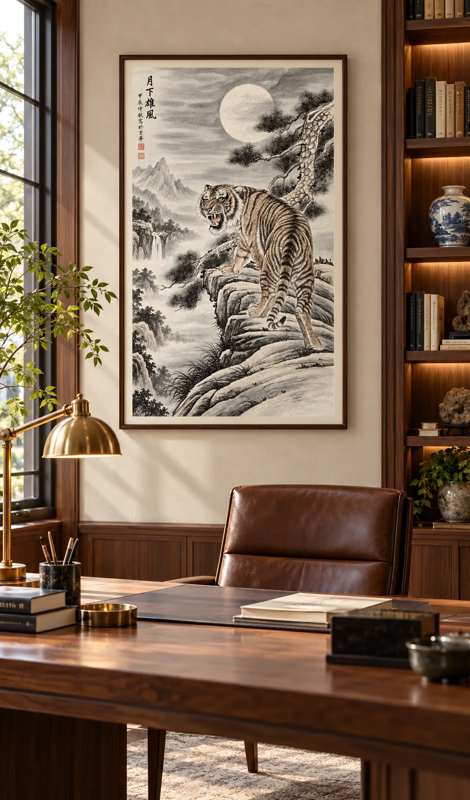 Tiger under the Full Moon | Chinese Night Painting tiger painting view 4