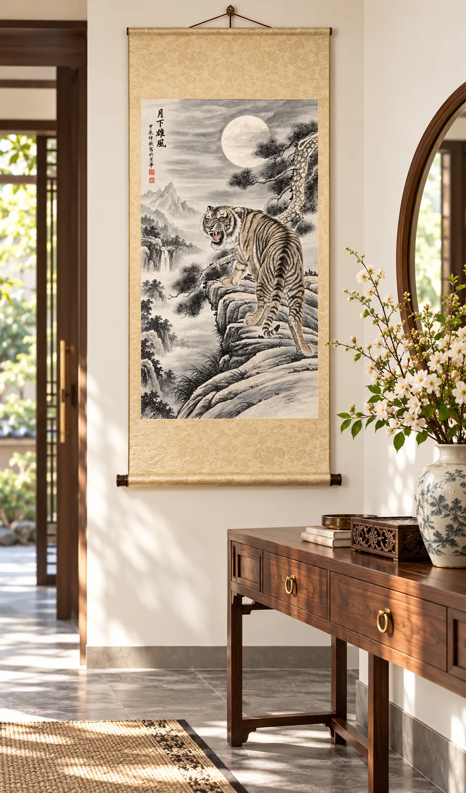 Tiger under the Full Moon | Chinese Night Painting tiger painting view 5