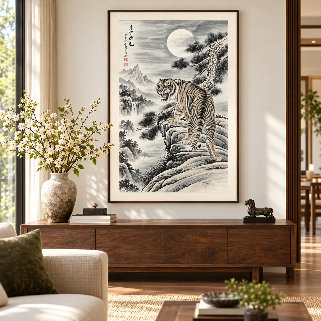 Tiger under the Full Moon | Chinese Night Painting tiger painting view 12