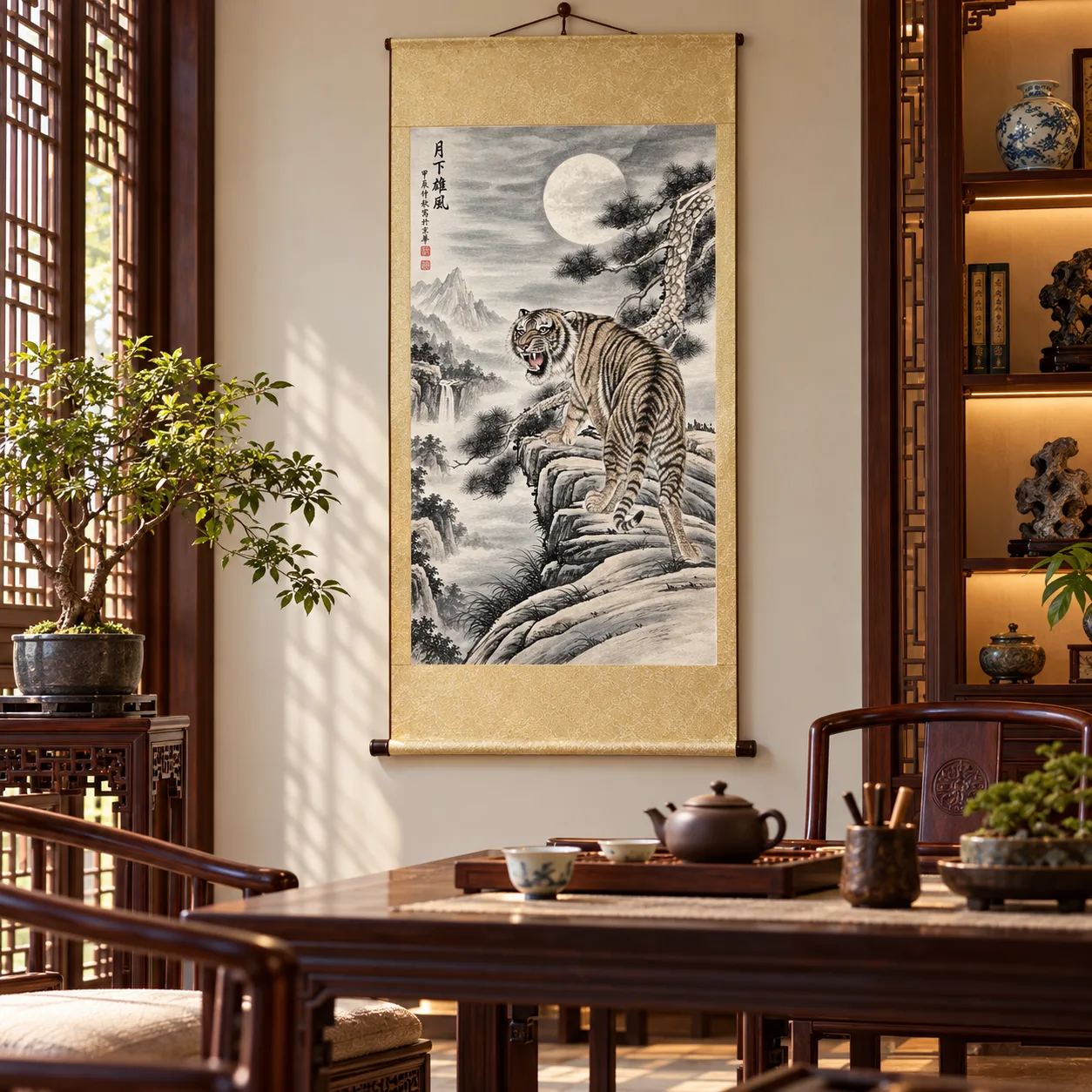 Tiger under the Full Moon | Chinese Night Painting tiger painting view 13