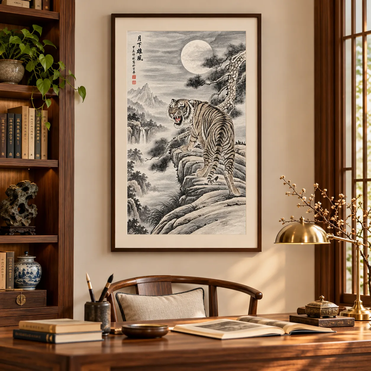 Tiger under the Full Moon | Chinese Night Painting tiger painting view 14