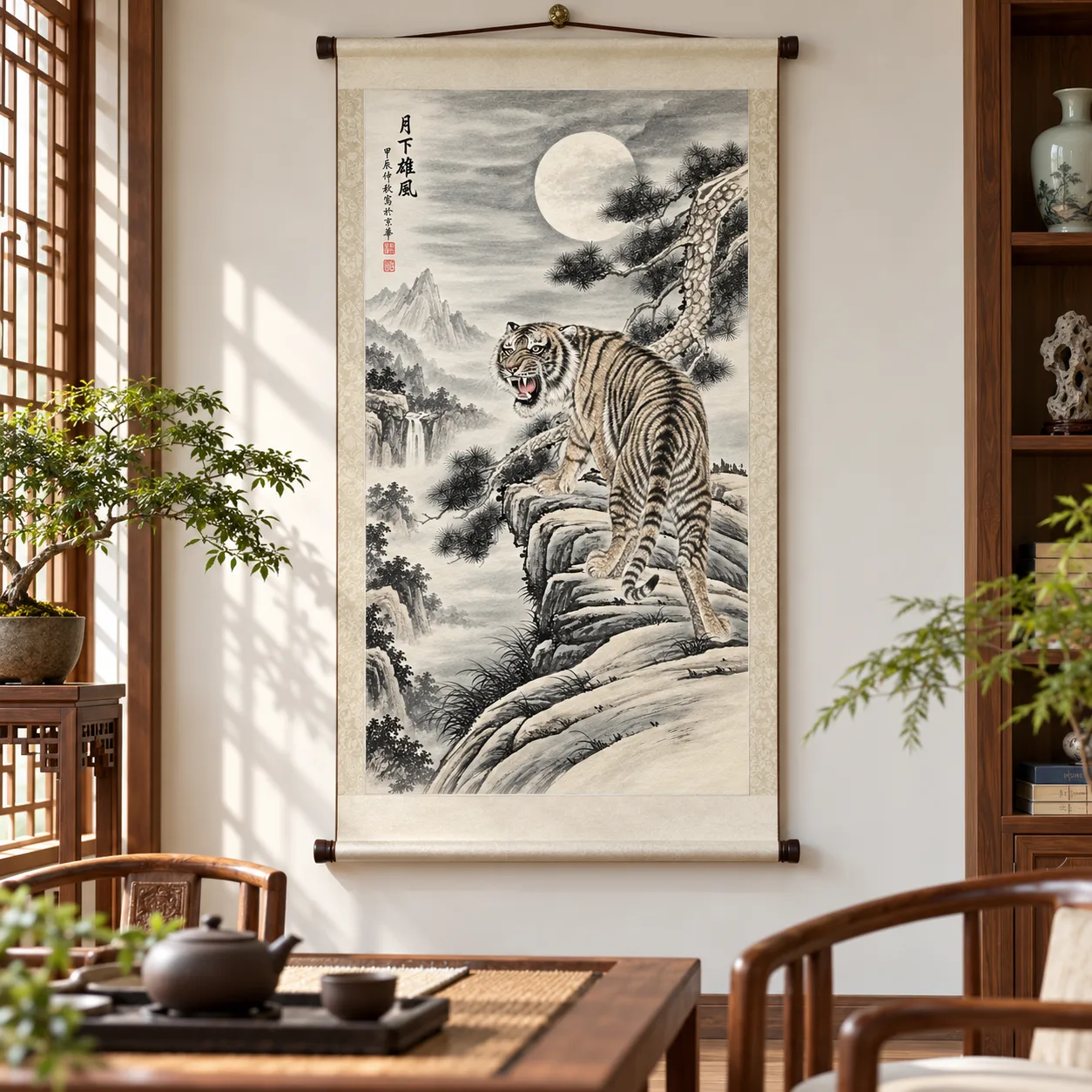 Tiger under the Full Moon | Chinese Night Painting tiger painting view 6